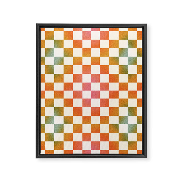 Rainbow Checkered Print in Cream Framed Canvas Print Gallery Image 1