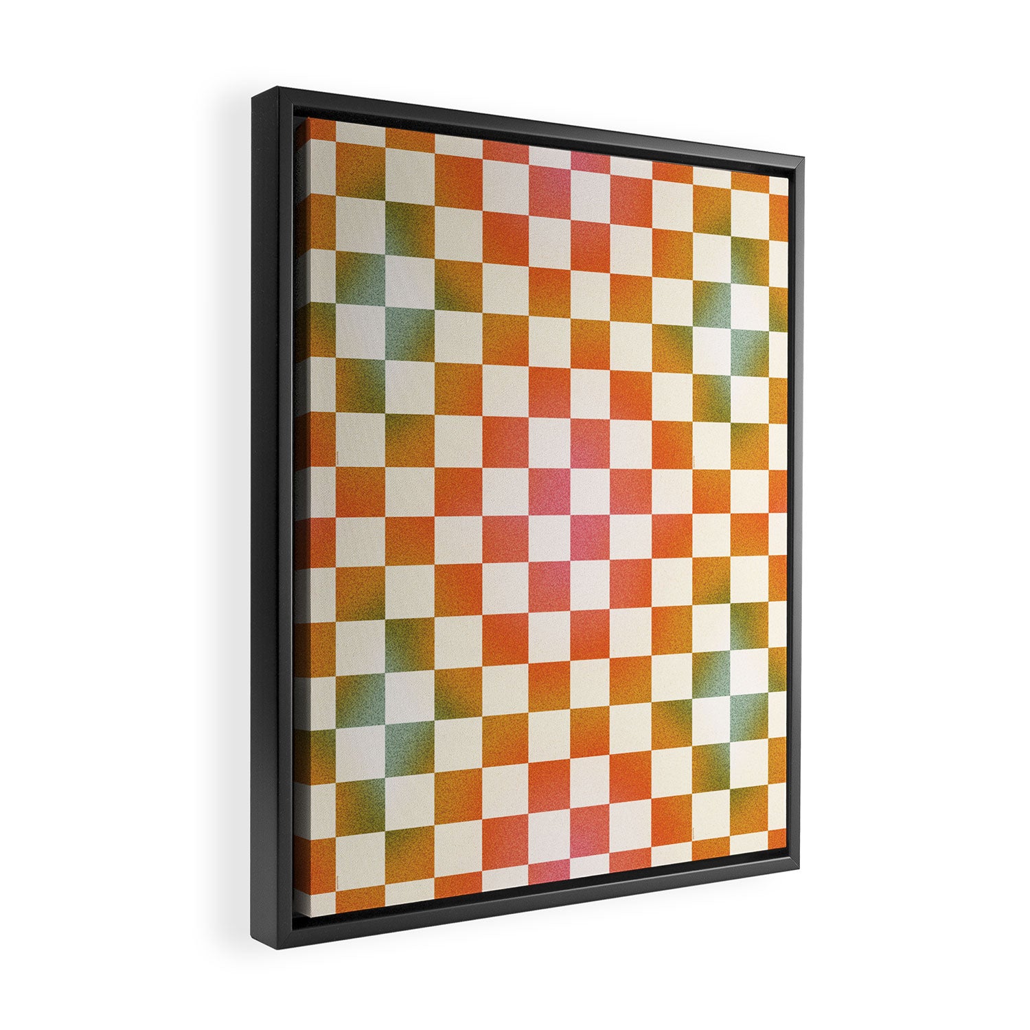 Rainbow Checkered Print in Cream Framed Canvas Print Gallery Image 2