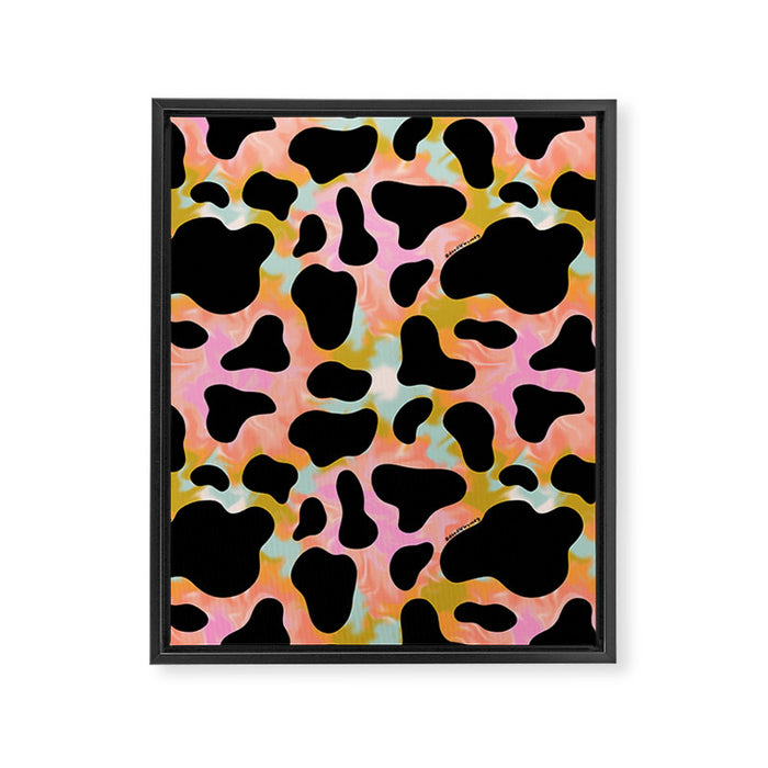 Rainbow Cow Print Framed Canvas Print Gallery Image 1