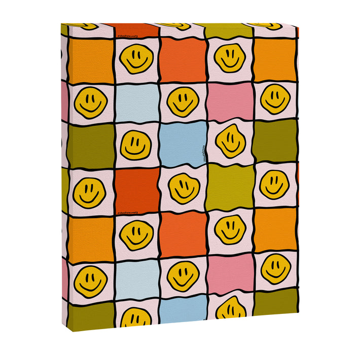 Rainbow Happy Face Checkered Print Canvas Print Gallery Image 1