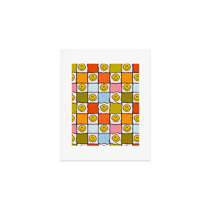 Rainbow Happy Face Checkered Print Art Print Gallery Image 1