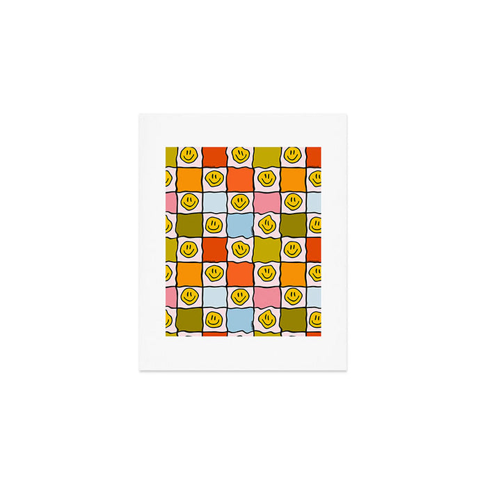 Rainbow Happy Face Checkered Print Art Print Gallery Image 1