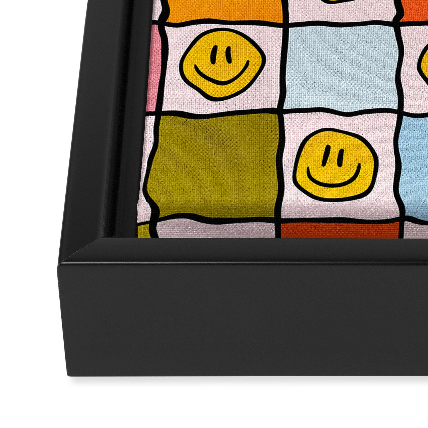 Rainbow Happy Face Checkered Print Framed Canvas Print Gallery Image 3
