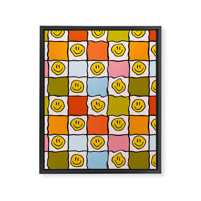Rainbow Happy Face Checkered Print Framed Canvas Print Gallery Image 1