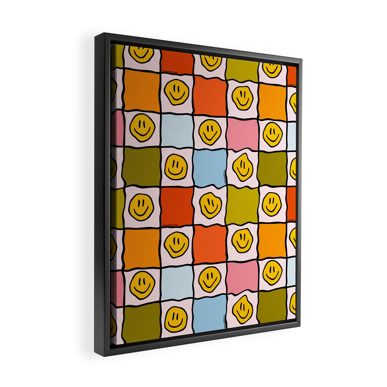 Rainbow Happy Face Checkered Print Framed Canvas Print Gallery Image 2