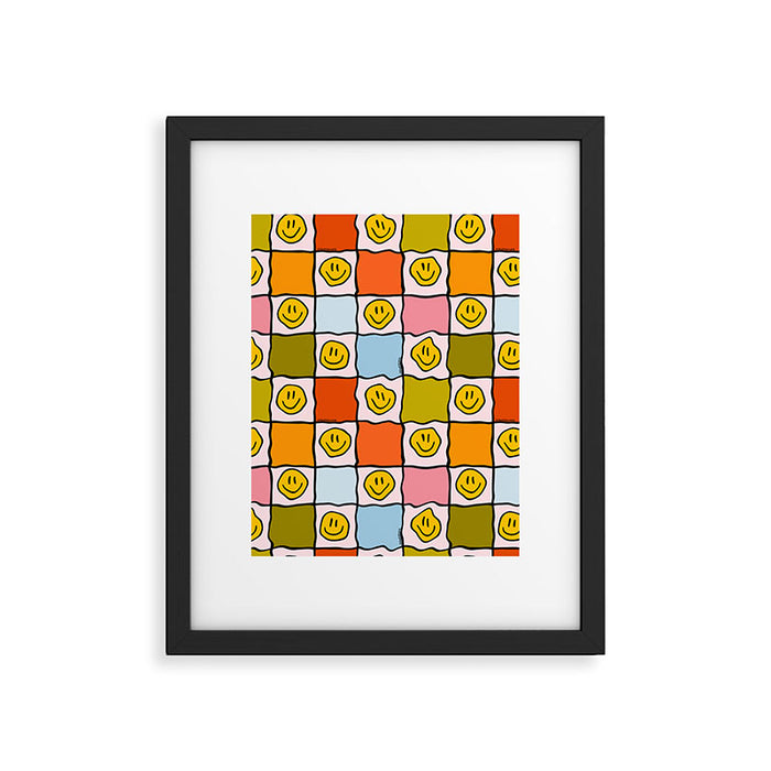 Rainbow Happy Face Checkered Print Framed Art Print Gallery Image 1