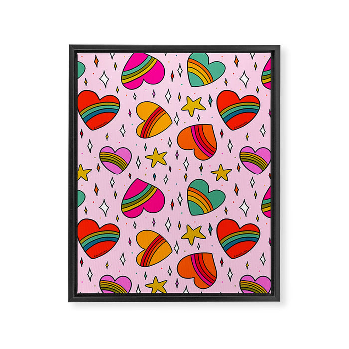 Rainbow Heart Print Framed Canvas Print Gallery Image 1
