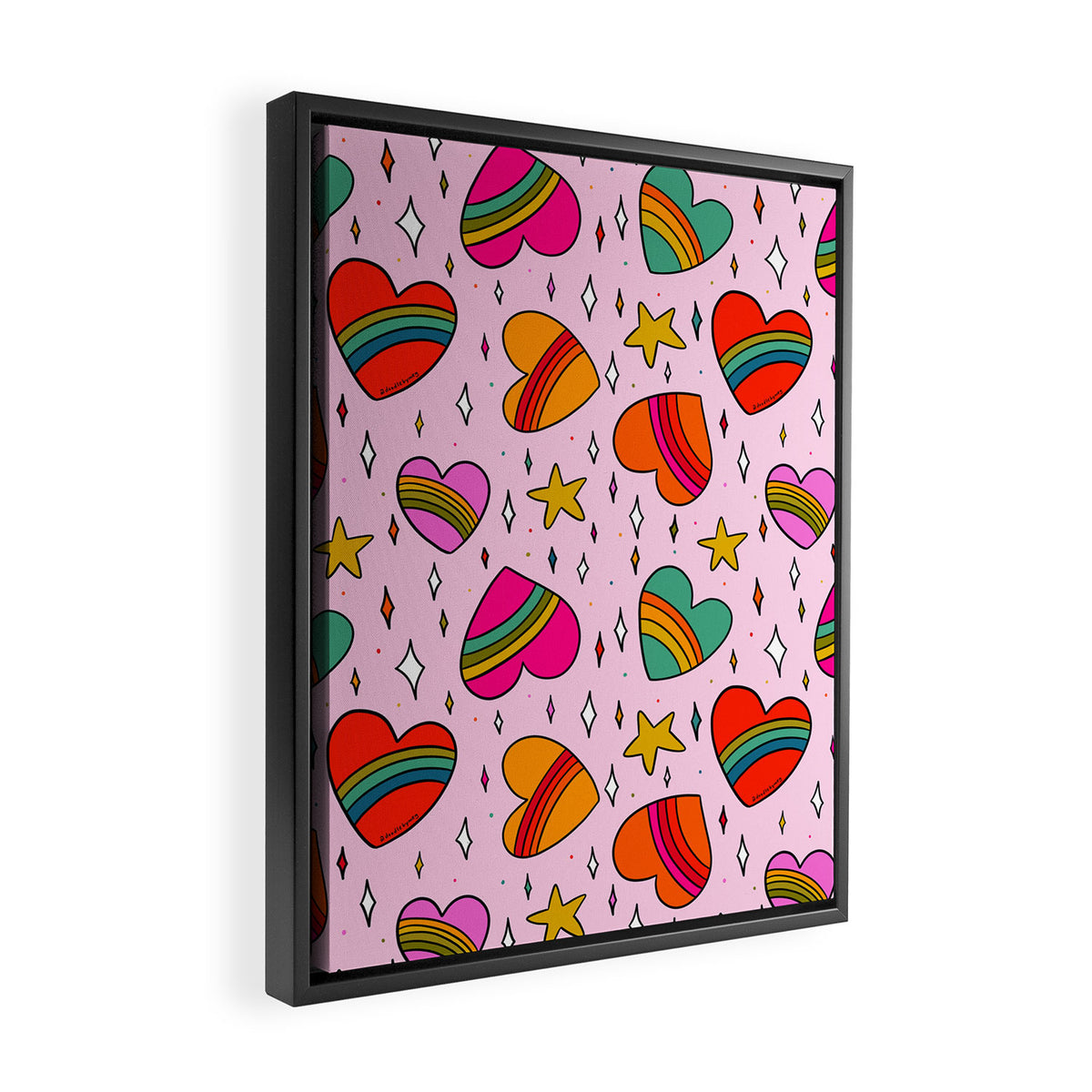Rainbow Heart Print Framed Canvas Print Gallery Image 2