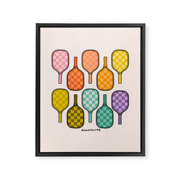 Rainbow Pickleball Paddles Framed Canvas Print Gallery Image 1