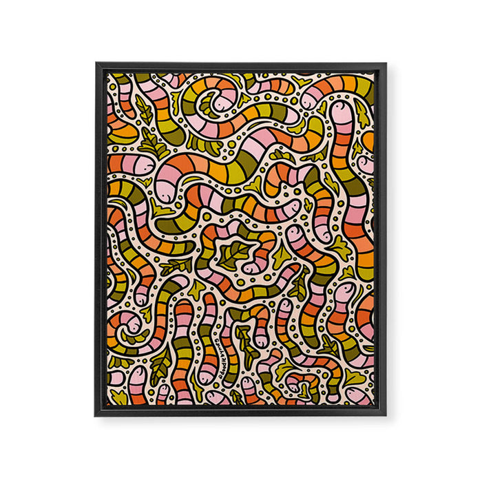 Rainbow Worms Print Framed Canvas Print Gallery Image 1