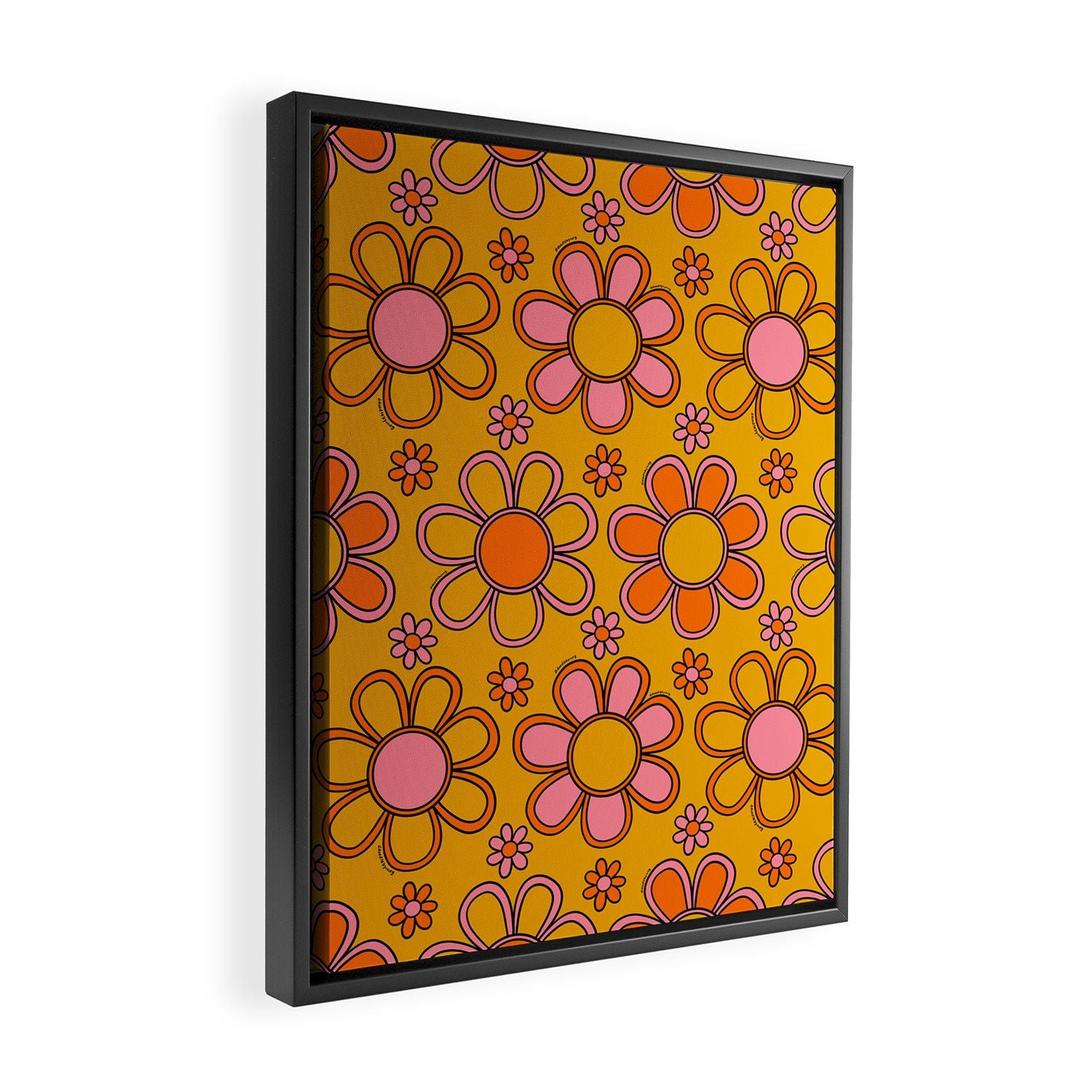 Retro Flower Print Framed Canvas Print Gallery Image 2