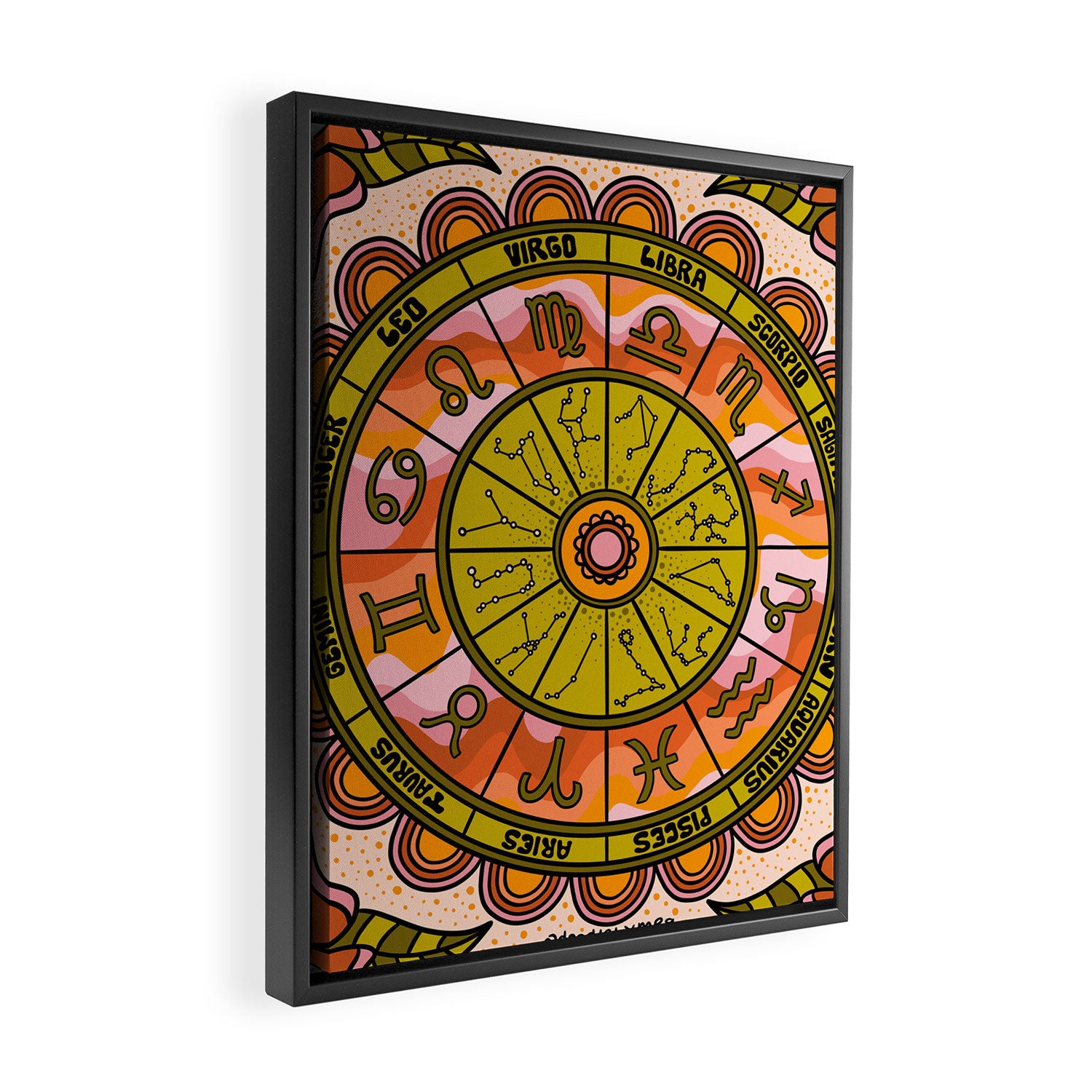 Retro Zodiac Wheel Framed Canvas Print Gallery Image 2