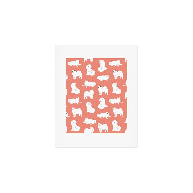 Samoyed Print in Coral Art Print Gallery Image 1