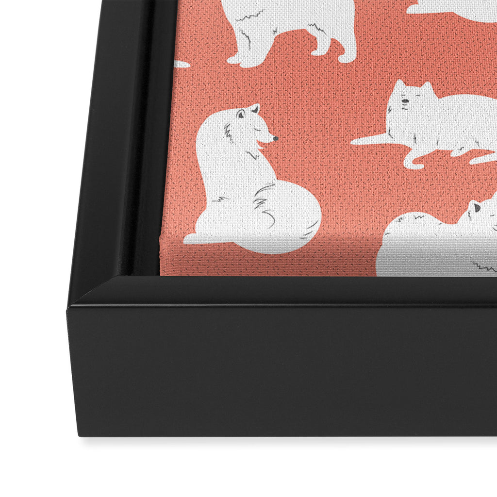 Samoyed Print in Coral Framed Canvas Print Gallery Image 3