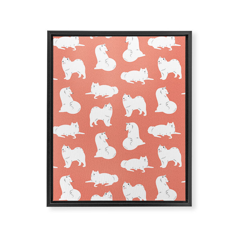 Samoyed Print in Coral Framed Canvas Print Gallery Image 8