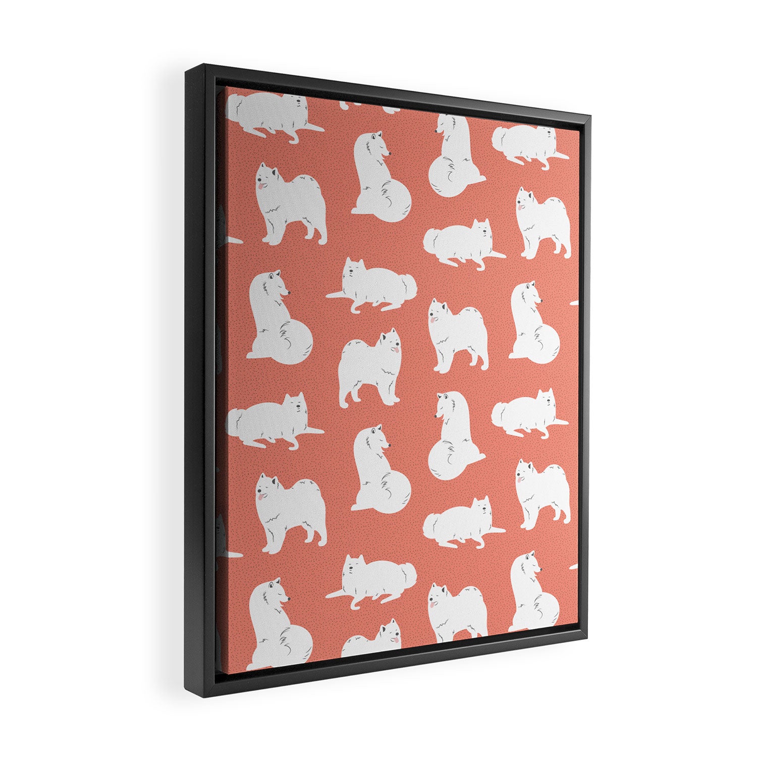 Samoyed Print in Coral Framed Canvas Print Gallery Image 2