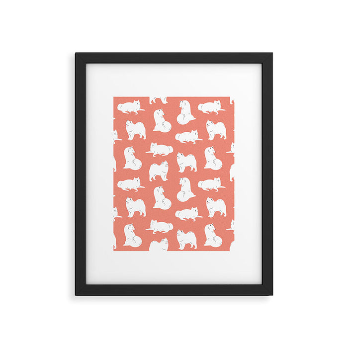 Samoyed Print in Coral Framed Art Print Gallery Image 1