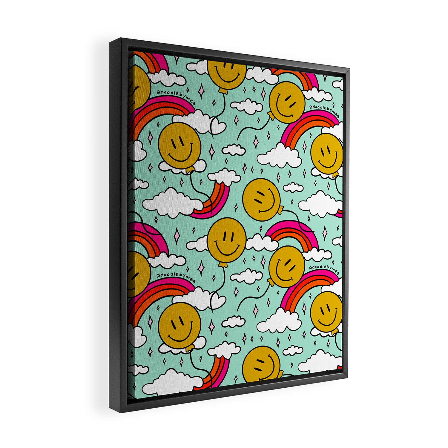 Smiley Face Balloon Print Framed Canvas Print Gallery Image 2