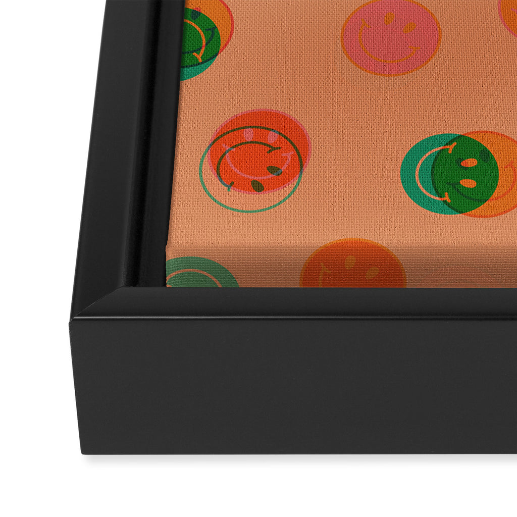 Smiley Face Stamp Print in Orange Framed Canvas Print Gallery Image 3