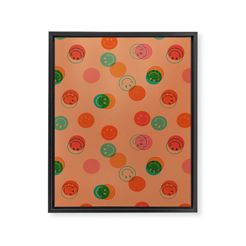 Smiley Face Stamp Print in Orange Framed Canvas Print Gallery Image 8