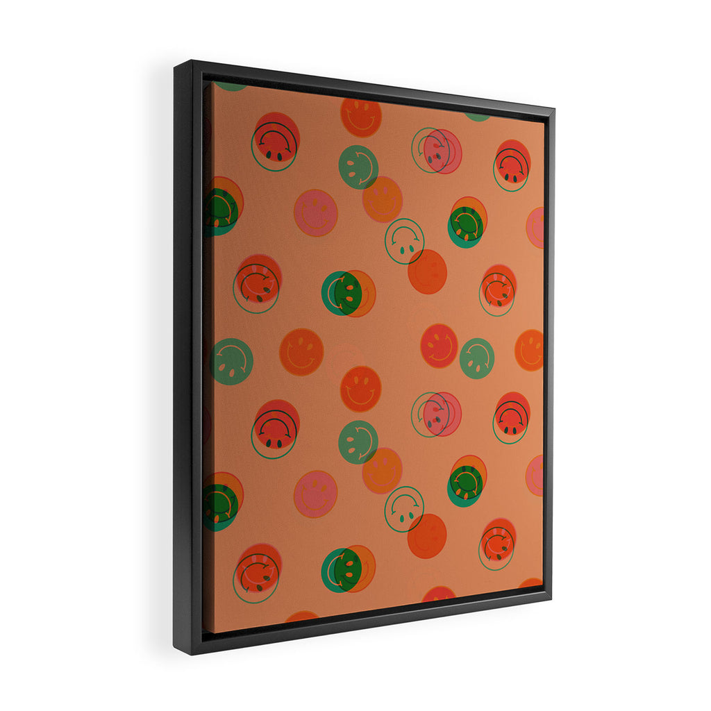 Smiley Face Stamp Print in Orange Framed Canvas Print Gallery Image 2