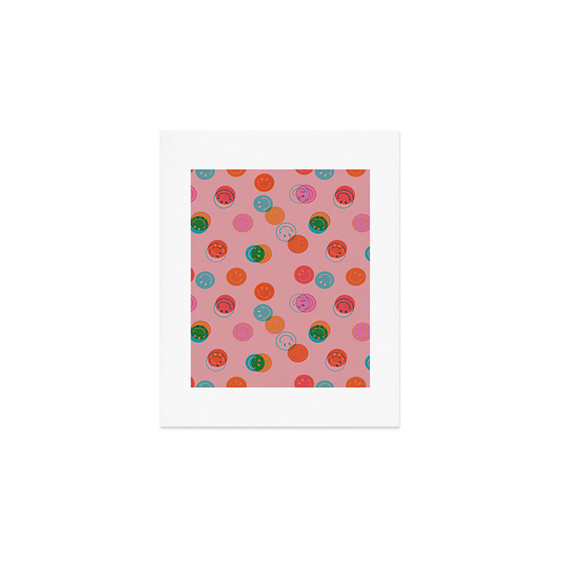 Smiley Face Stamp Print in Pink Art Print Gallery Image 1