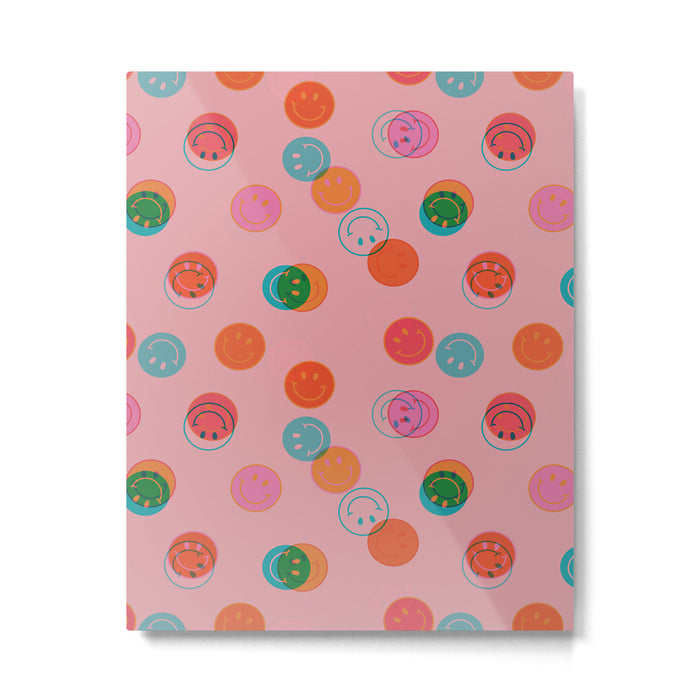 Smiley Face Stamp Print in Pink Metal Print Gallery Image 1