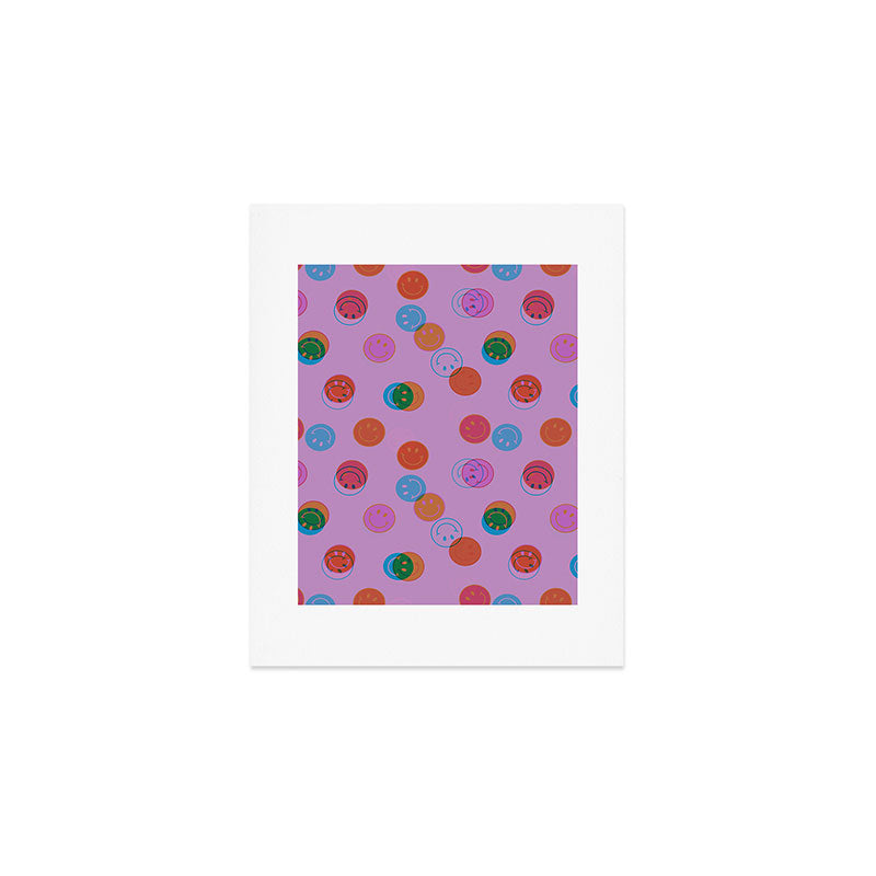 Smiley Face Stamp Print in Purple Art Print Gallery Image 1