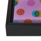 Smiley Face Stamp Print in Purple Framed Canvas Print Gallery Image 3