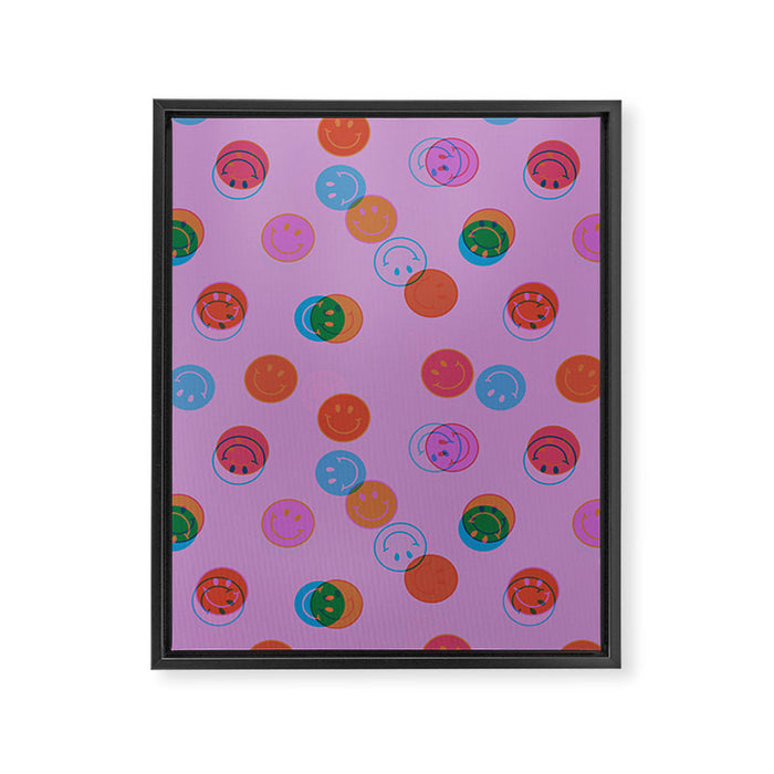 Smiley Face Stamp Print in Purple Framed Canvas Print Gallery Image 1