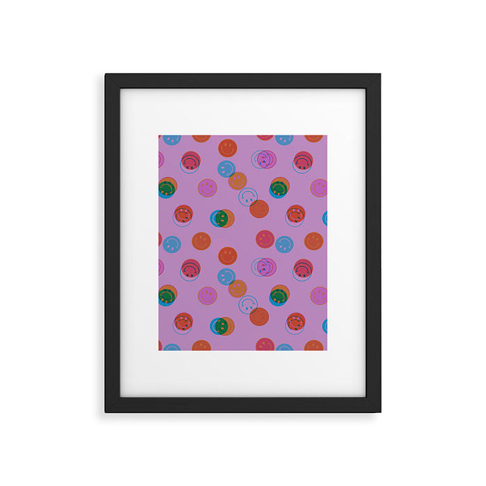 Smiley Face Stamp Print in Purple Framed Art Print Gallery Image 1