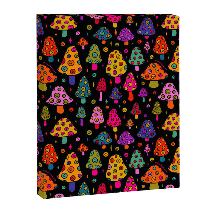 Smiley Mushrooms Print in Black Canvas Print Gallery Image 1