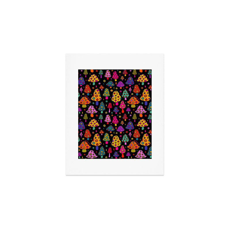 Smiley Mushrooms Print in Black Art Print Gallery Image 1