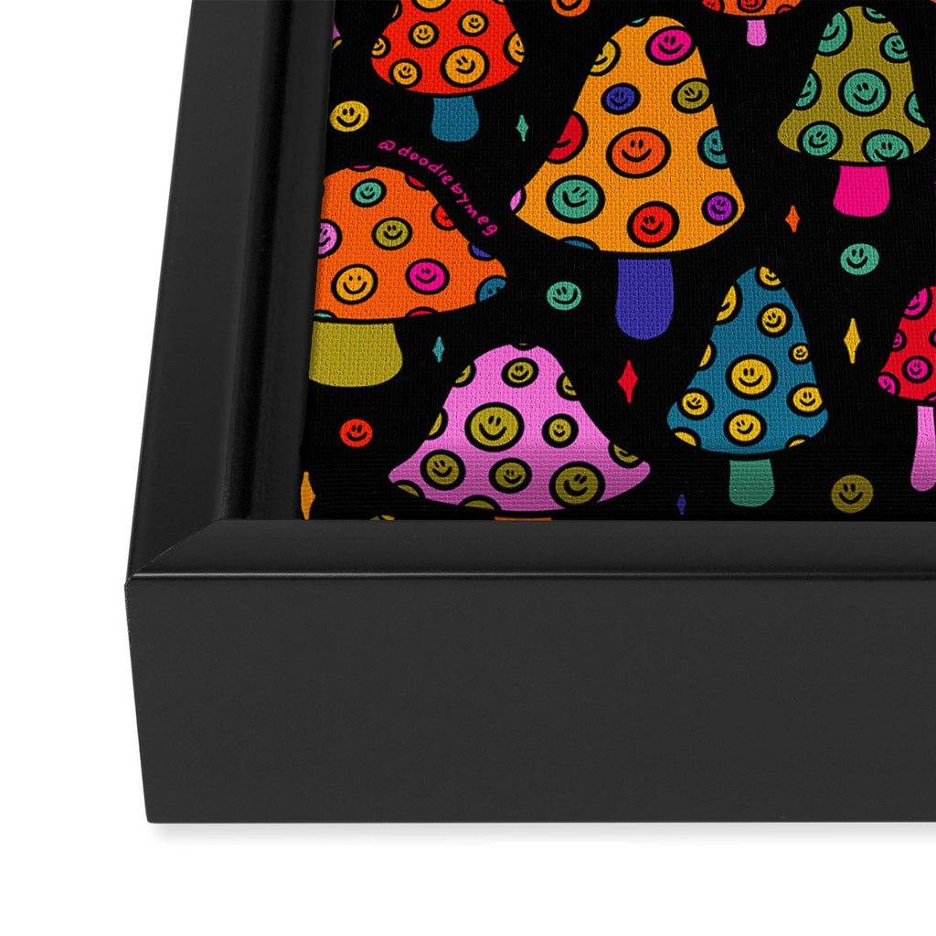 Smiley Mushrooms Print in Black Framed Canvas Print Gallery Image 3