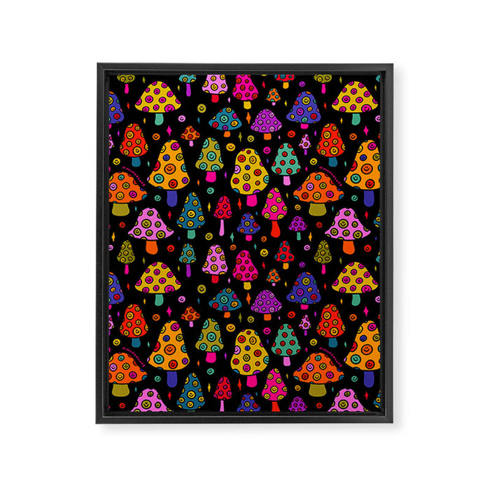 Smiley Mushrooms Print in Black Framed Canvas Print Gallery Image 1