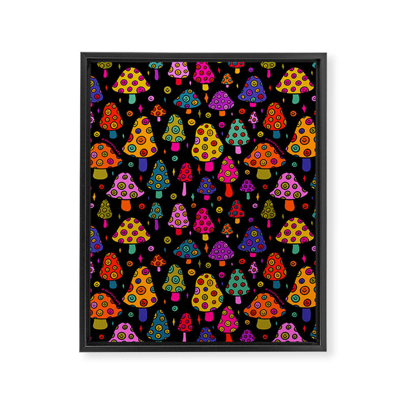 Smiley Mushrooms Print in Black Framed Canvas Print Gallery Image 8