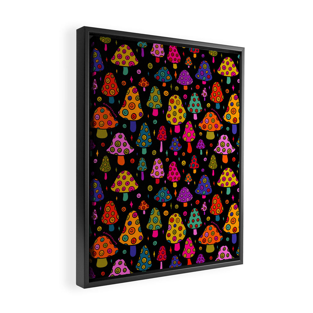 Smiley Mushrooms Print in Black Framed Canvas Print Gallery Image 2