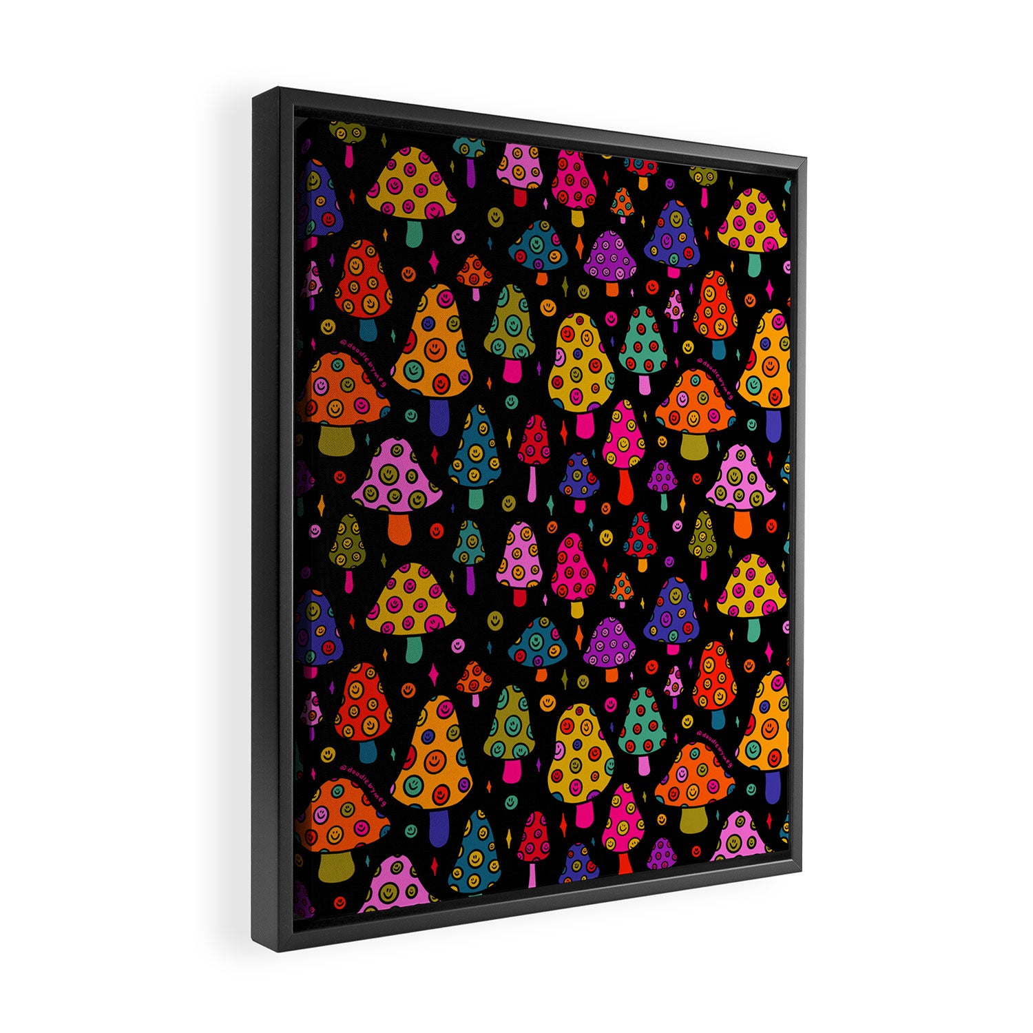 Smiley Mushrooms Print in Black Framed Canvas Print Gallery Image 2
