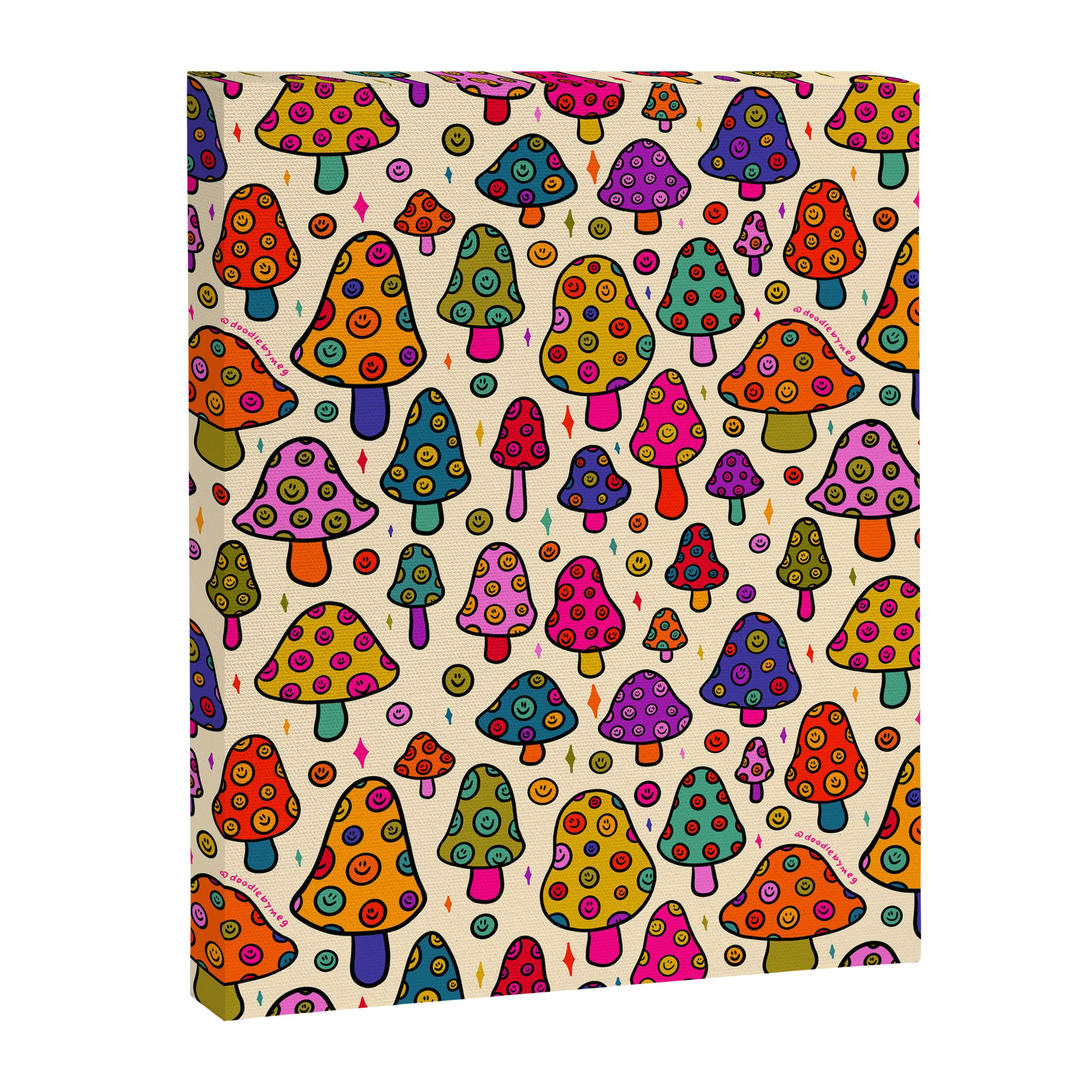 Smiley Mushrooms Print in Cream Canvas Print Gallery Image 8