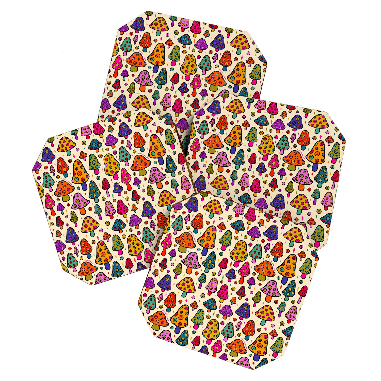 Smiley Mushrooms Print in Cream Coaster Gallery Image 1