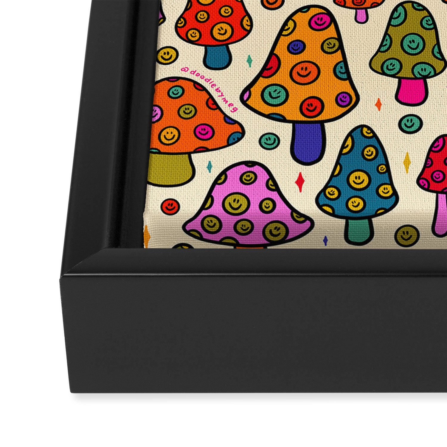 Smiley Mushrooms Print in Cream Framed Canvas Print Gallery Image 3