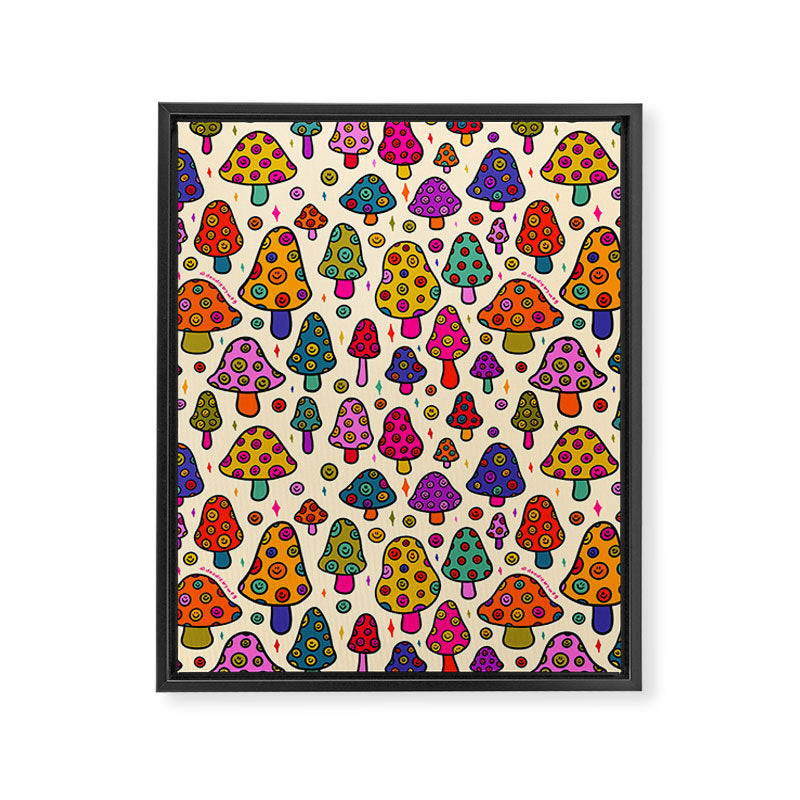 Smiley Mushrooms Print in Cream Framed Canvas Print Gallery Image 8