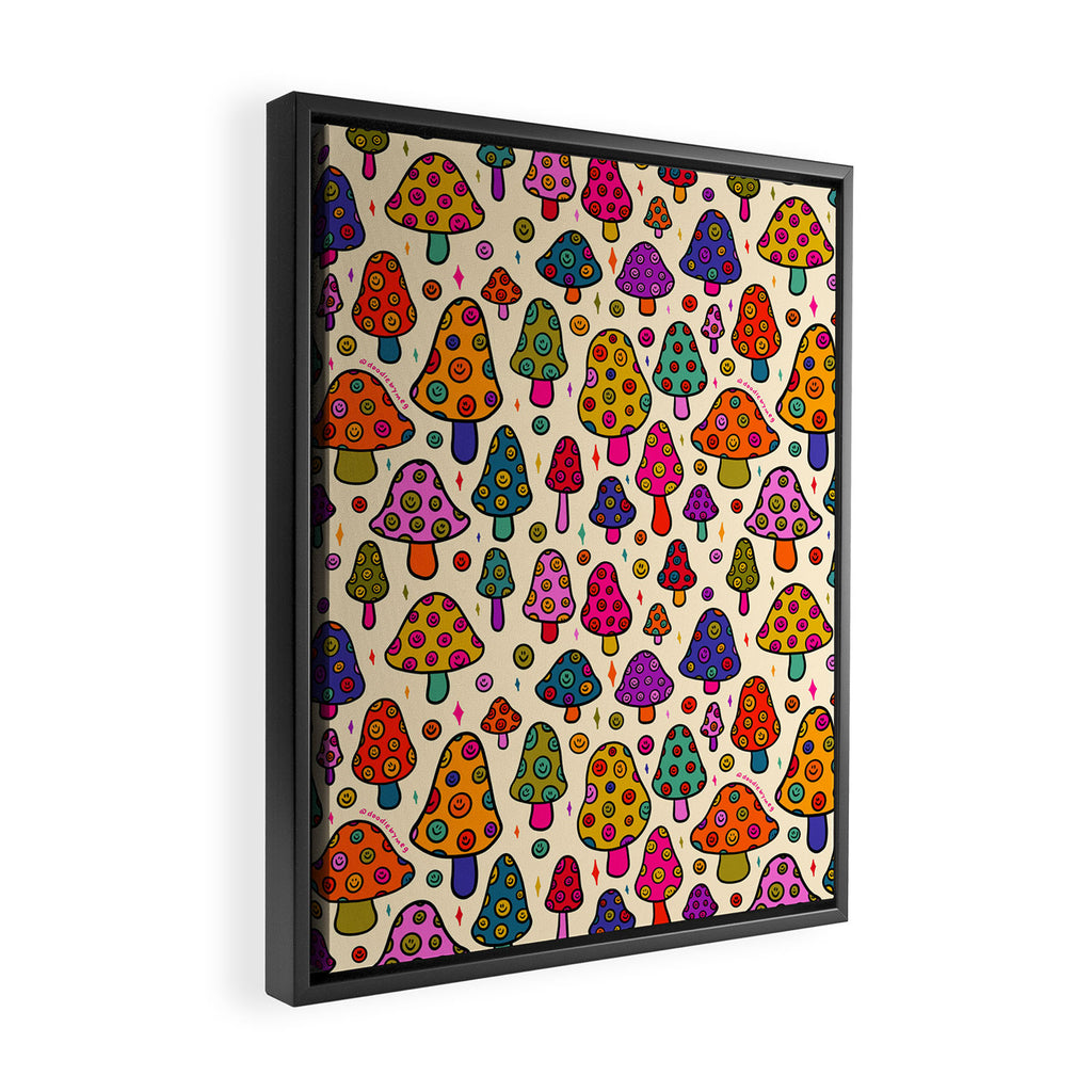 Smiley Mushrooms Print in Cream Framed Canvas Print Gallery Image 2