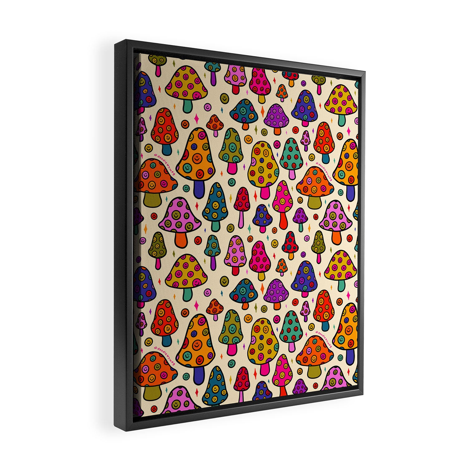 Smiley Mushrooms Print in Cream Framed Canvas Print Gallery Image 2