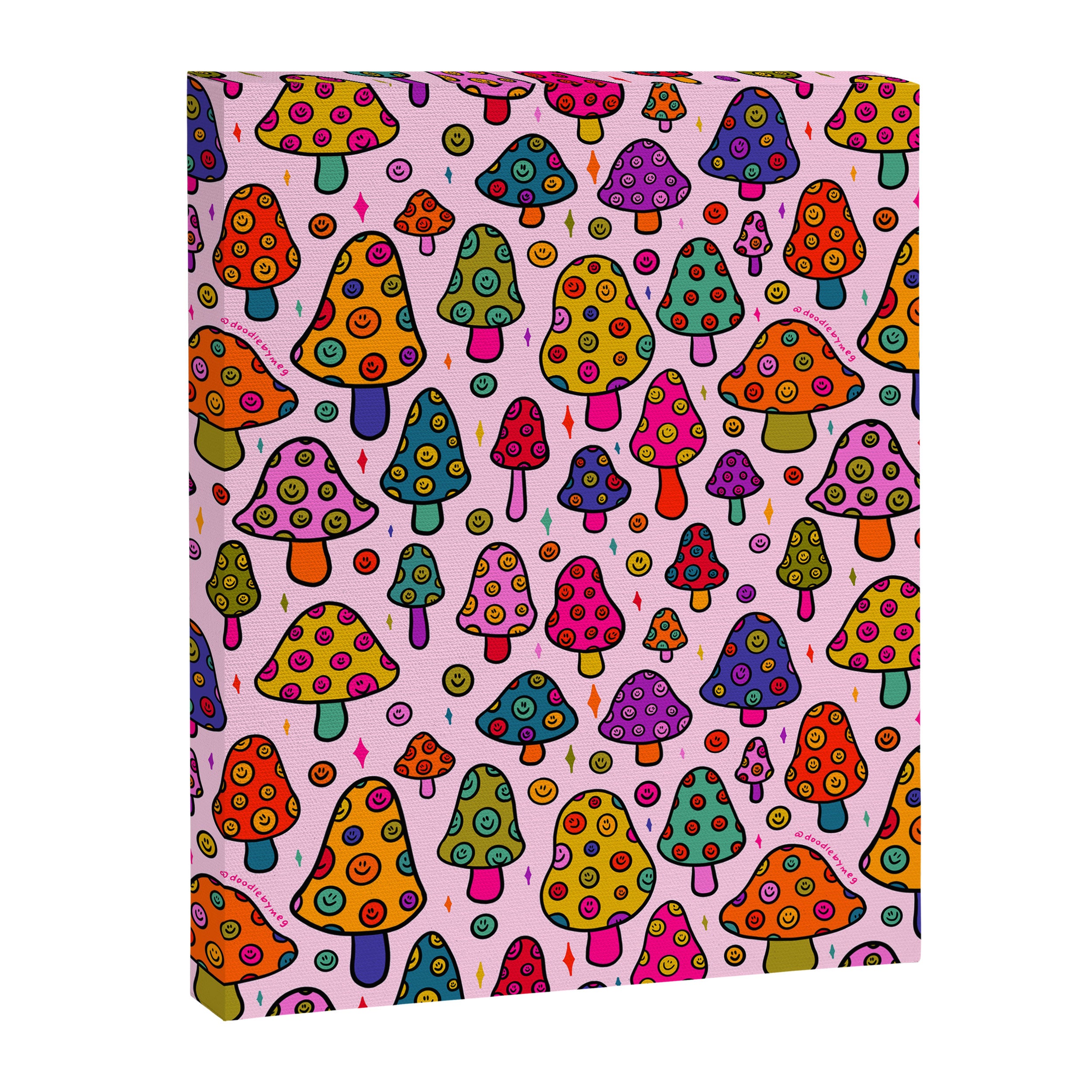 Smiley Mushrooms Print in Pink Canvas Print Gallery Image 8