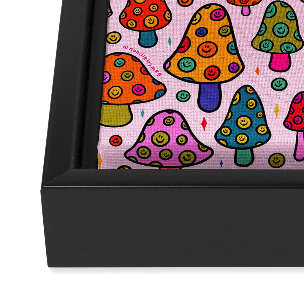 Smiley Mushrooms Print in Pink Framed Canvas Print Gallery Image 3