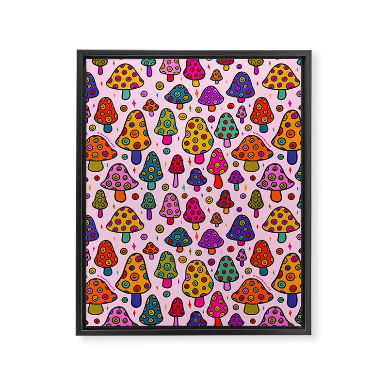 Smiley Mushrooms Print in Pink Framed Canvas Print Gallery Image 8