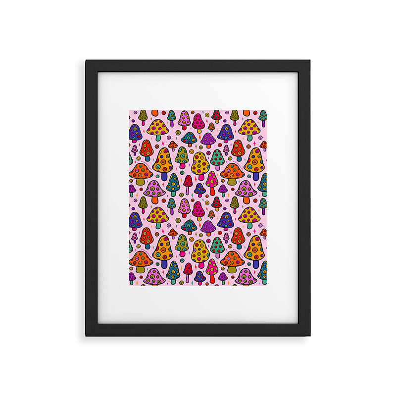 Smiley Mushrooms Print in Pink Framed Art Print Gallery Image 6