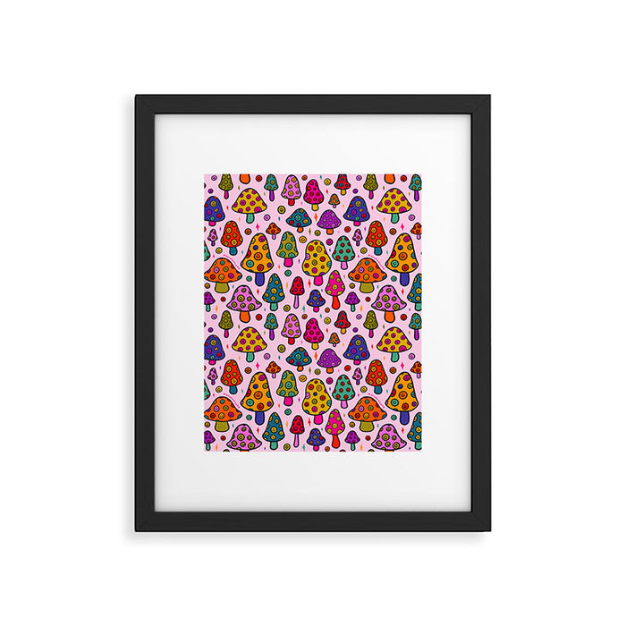 Smiley Mushrooms Print in Pink Framed Art Print Gallery Image 1
