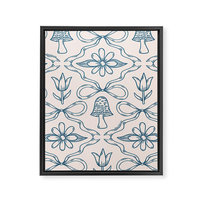 Spring Toile Print in Blue Framed Canvas Print Gallery Image 1